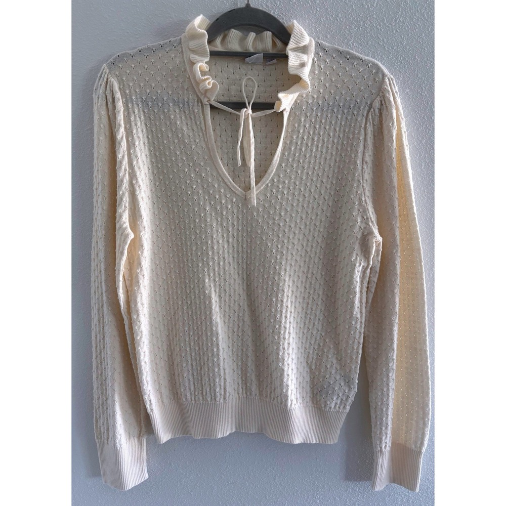 Gap Sweater Womens Large Cream Ruffle Collar Cotton Preppy Coquette Cottagecore